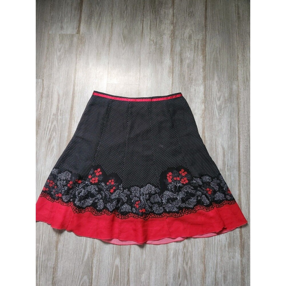 Cato Polka Dot A Line Skirt Black Red Floral Border Midi Womens Sz 12 EUC - Picture 10 of 10